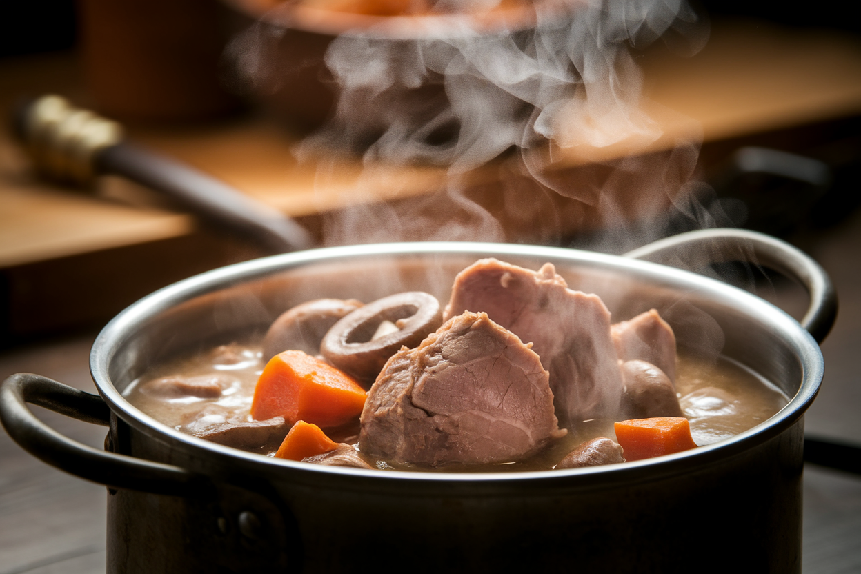 cocotte-fumant-ragout-porc-champignons