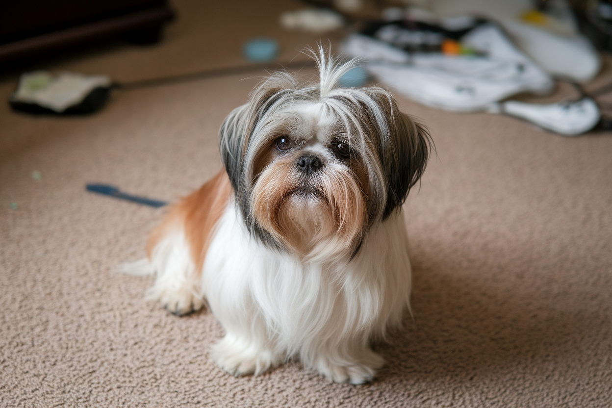 shih-tzu-poil-emmele-tapis-desordre