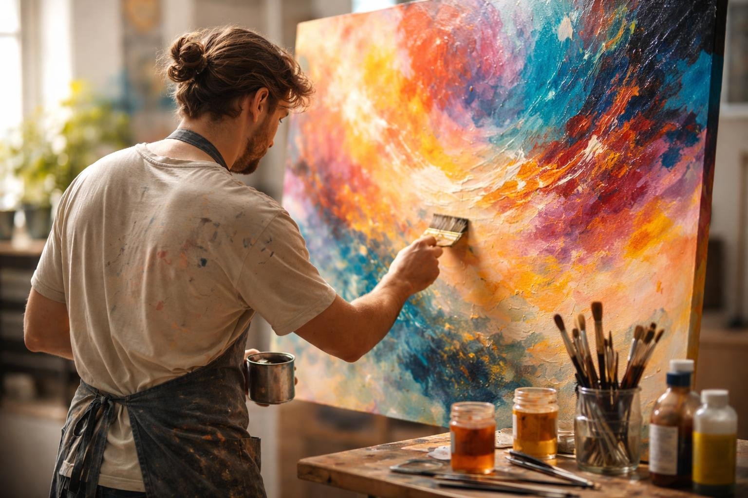 artiste-vernis-toile-colorée-atelier