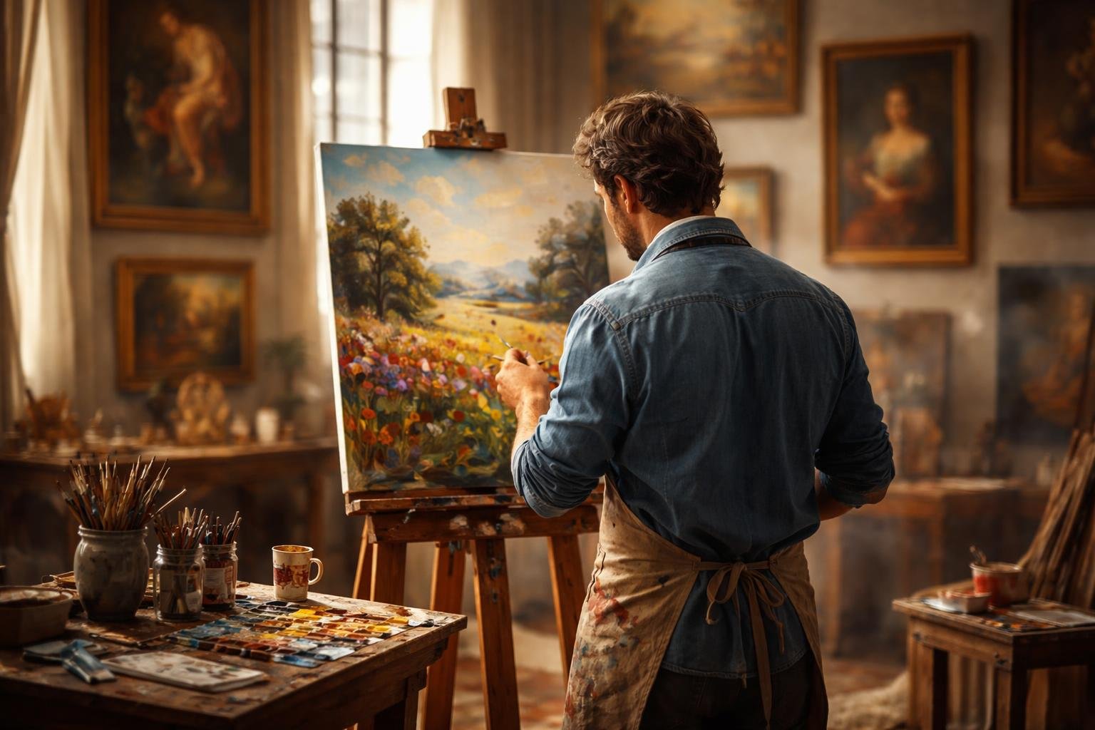 artiste-chevalet-atelier-oeuvres-murs