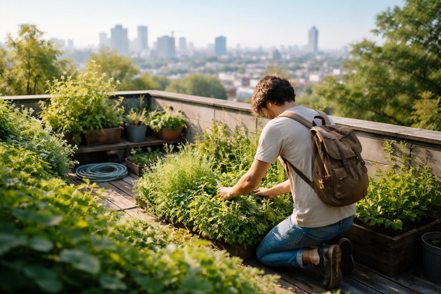 personne-toit-plantes-vegetation-urbaine