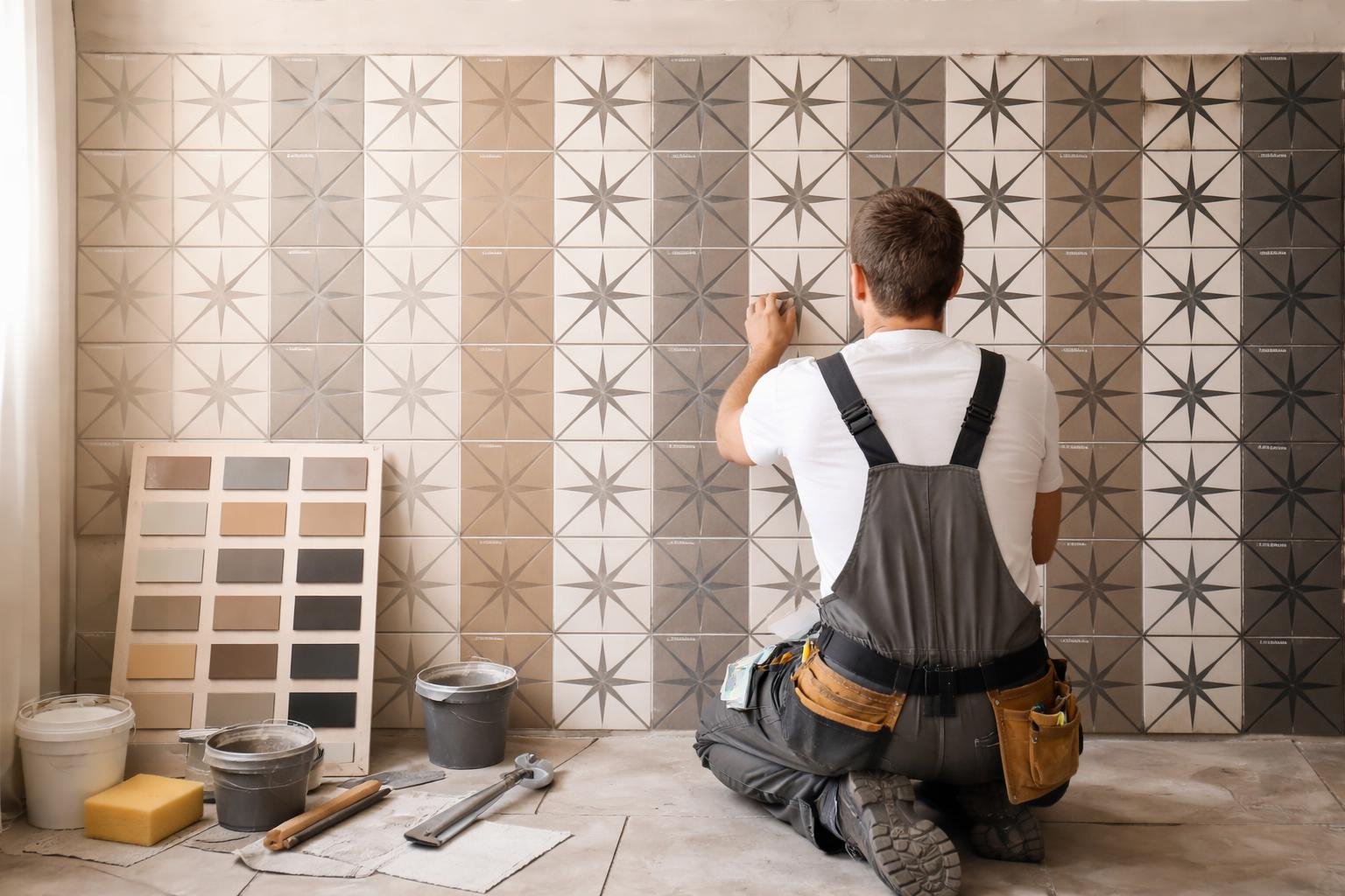 carreleur-genoux-mur-carrelage-geometrique