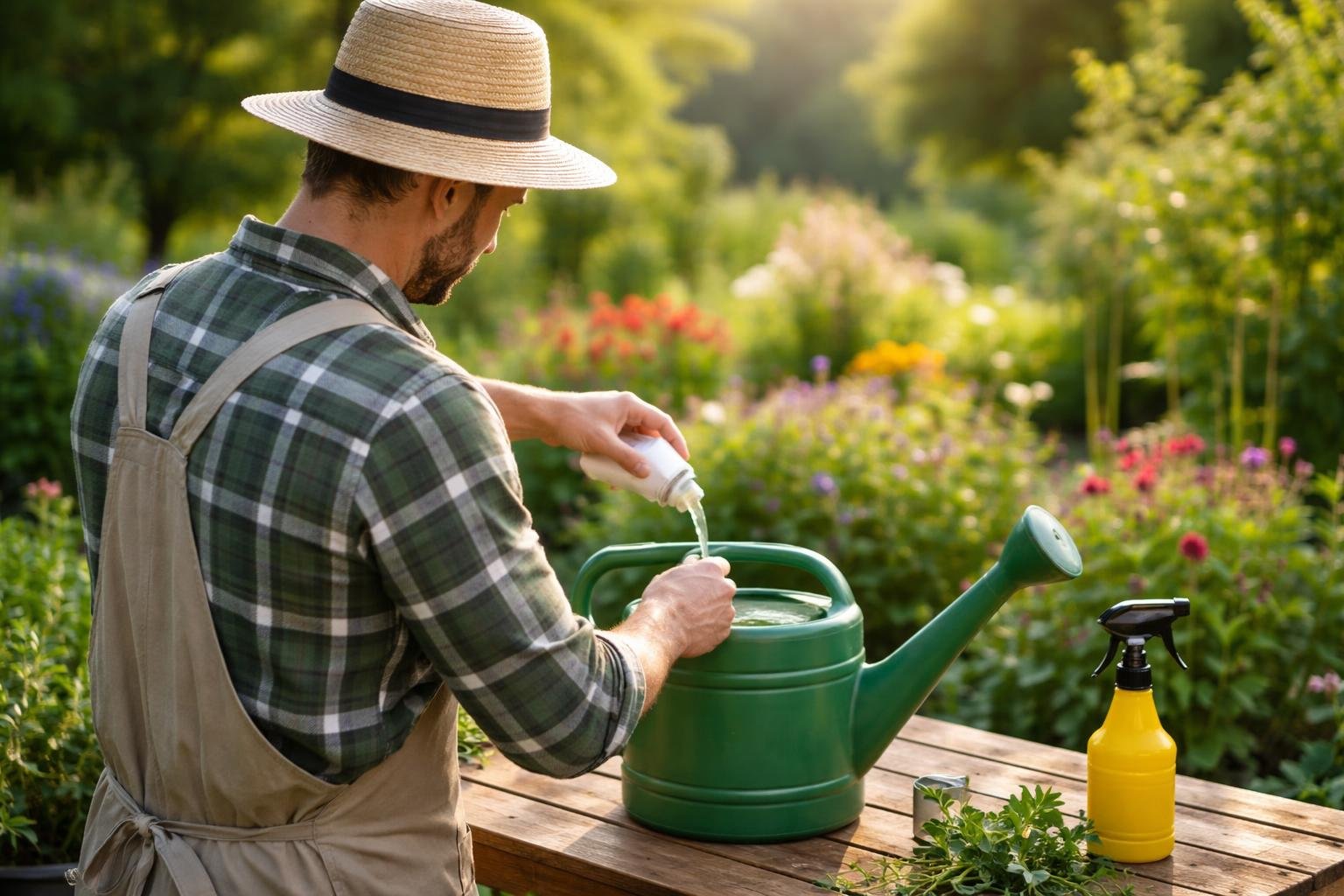 jardinier-chapeau-arrosoir-jardin-vert